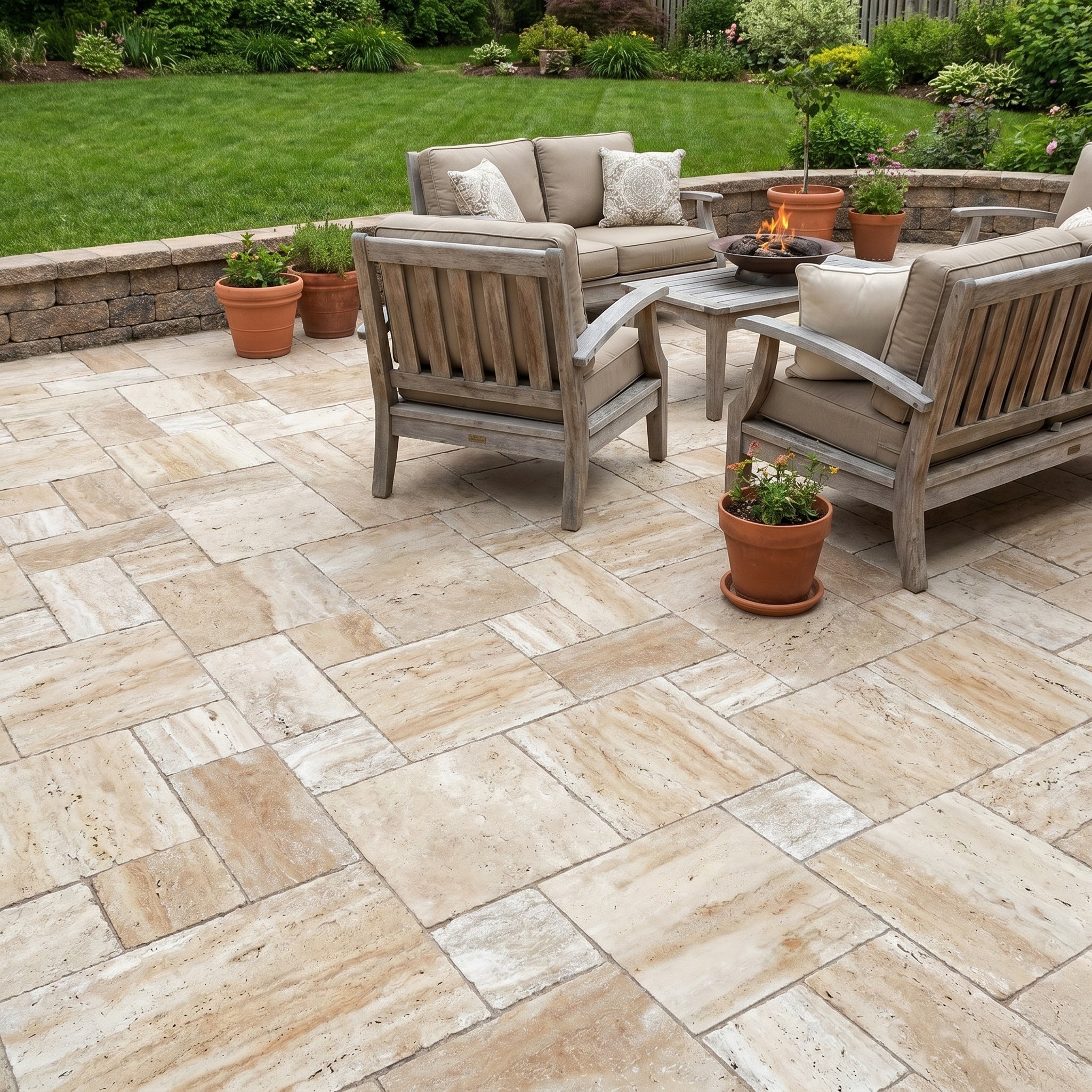 Patara Beige Vein-cut Tumbled Travertine Pavers
