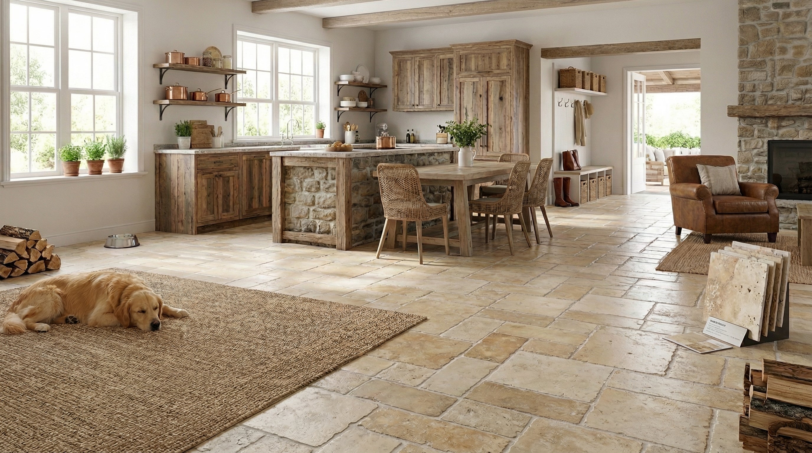 Mina Rustic Antique French Pattern Set Travertine Tile